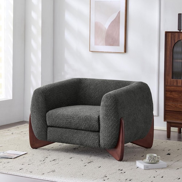 Irlas Modern Dark Gray Upholstered Boucle Accent Chair Arm Chair, Solid Wood Legs