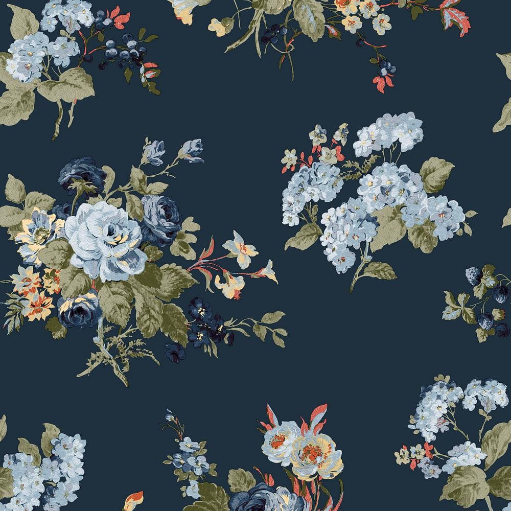 Laura Ashley Rosemore Midnight Seaspray Removable Wallpaper Sample