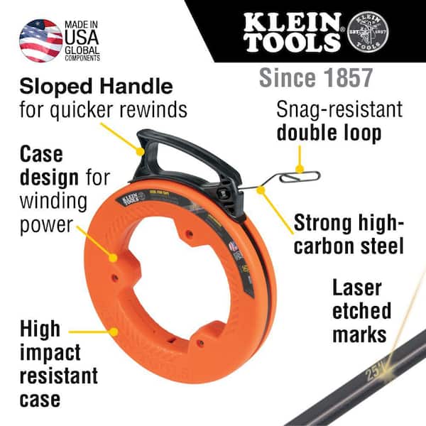 Klein Tools 80058 Fish Tape Wire Pulling Kit with 50-Foot Steel Fish Tape, 500-Foot Pull Line and Wire Pulling Lubricant, 3-Piece