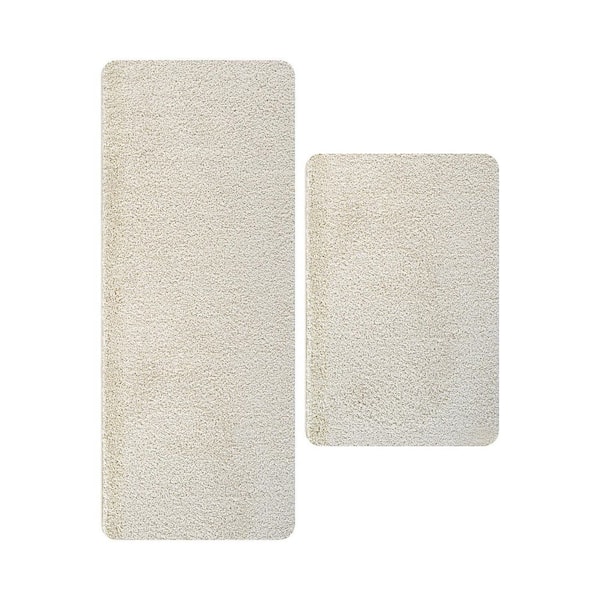 1 ft. x 2 ft. Bone Silky Pieces Solid Non Slip Easy Clean Non Shedding Modern Indoor Area Rug
