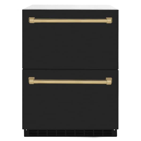 Touchstone 24 in. 4.6 cu. ft. Drawer Refrigerator with Matte Black Doors and Polished Gold Handles