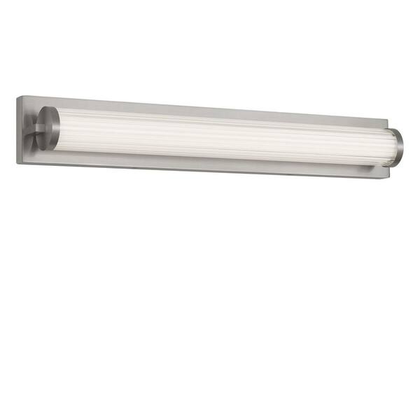 Weston 28 in. W x 4.25 in. H Brushed Nickel Bathroom LED Vanity Light with Ribbed Glass Lens