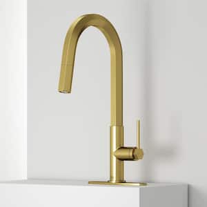 Hart Hexad Single Handle Pull-Down Spout Kitchen Faucet Set with Deck Plate in Matte Brushed Gold
