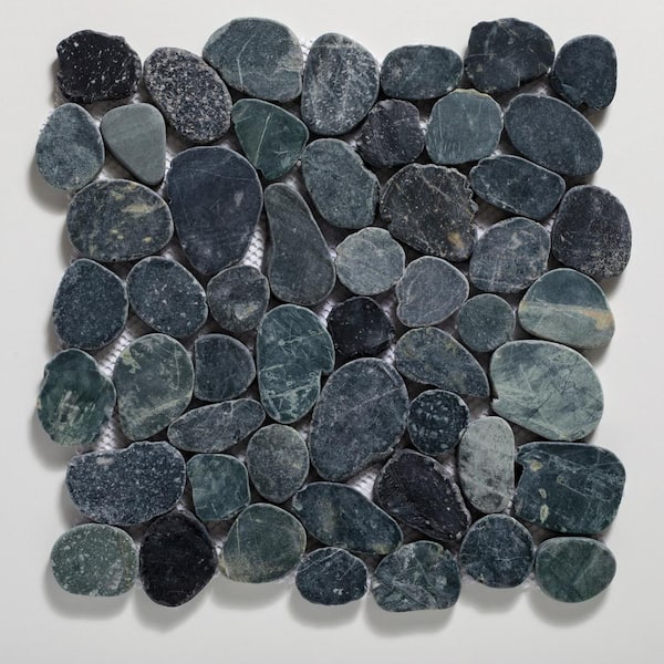 CRUZ BAY STUDIO Sliced Pebble Tile Black 11-1/4 in. x 11-1/4