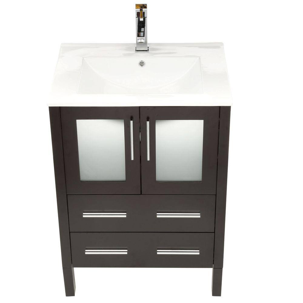 Espresso 24" Modern Free-Standing Bathroom Vanity Set with Ceramic Sink