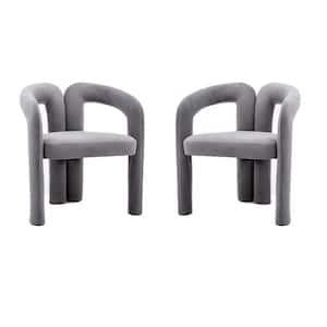 Modern Gray Velvet Goat Shaped Accent Arm Chair with Wood Frame Set of 2
