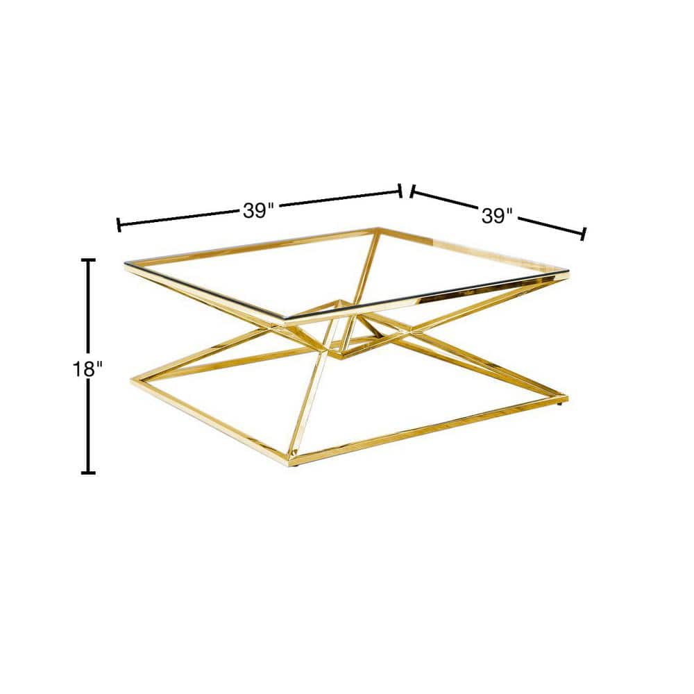Gold Plated Square Coffee Table with Tempered Glass Top