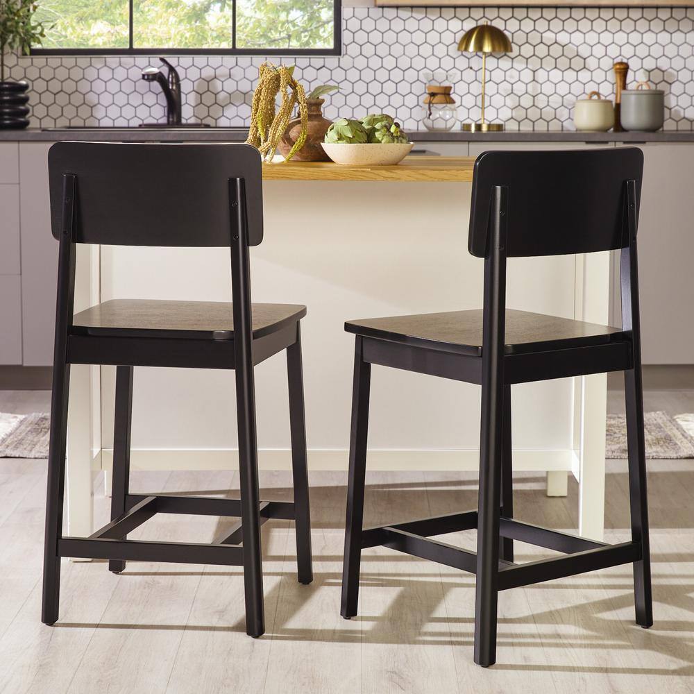 Welwick Designs Modern 24 In Black Low Back Solid Wood Counter Stool   Black Welwick Designs Bar Stools Hd9928 64 1000 