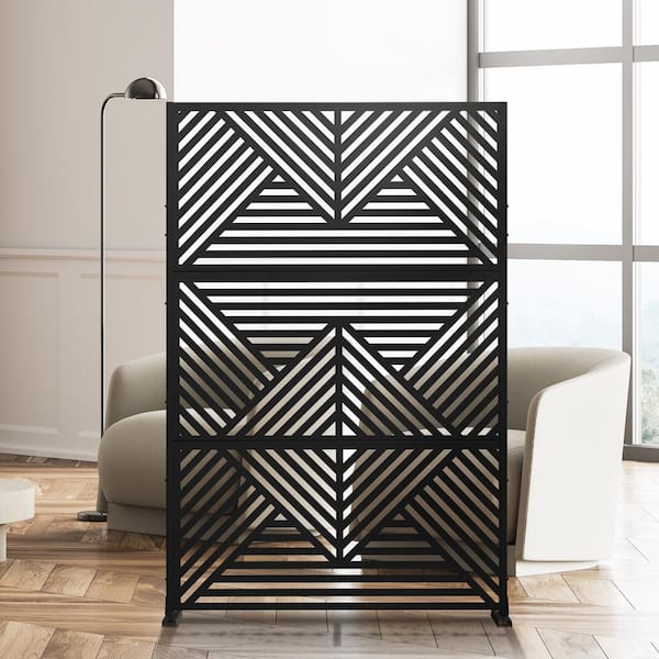 Lirago 72 in. x 47 in. Outdoor Metal Privacy Screen Garden Fence in Zodiac Pattern in Black, Wall Decal