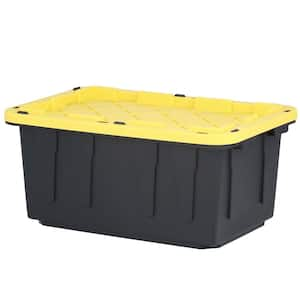 HDX 12 Gal. Tough Storage Tote in Black with Yellow Lid 206100 - The Home  Depot