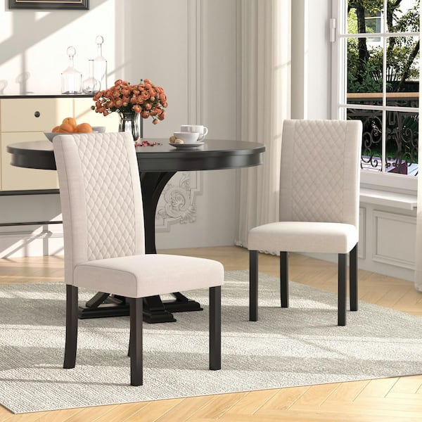 VECELO Dining Chairs Set of 2, High Back Fabric Upholstered Chairs with Wood Legs for Kitchen and Living Room, Beige