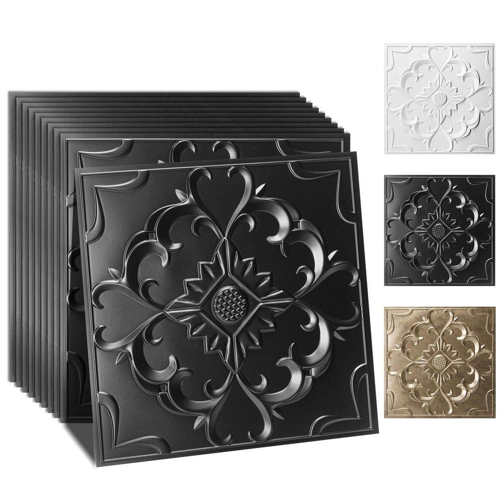Black 2 x 2 ft. Elegant French Floral Decorative PVC Drop Ceiling Tile for Living Room, Bedroom, Hotel(48 sq.ft./case) price history on PriceWatchPro