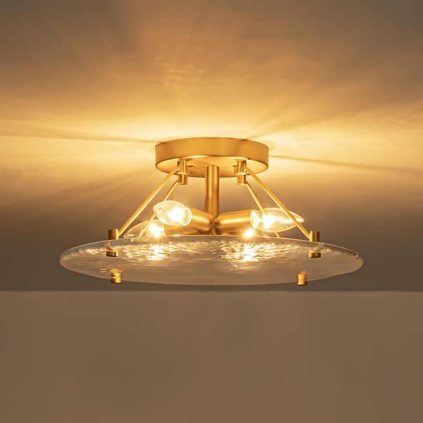 Rennnsan Cindaro 15.7 in. 4-Light Modern Brushed Gold Semi-Flush