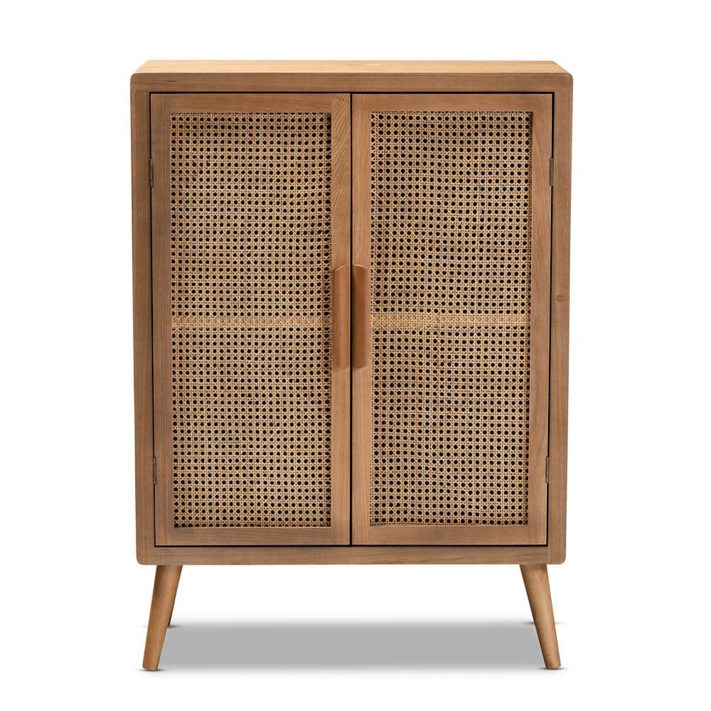 Alina Medium Oak and Rattan 2-Door Accent Storage Cabinet