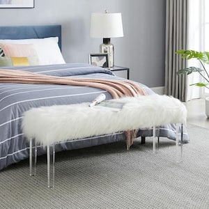 New Classic Furniture Marilyn White Glam Upholstered Bedroom Bench with Faux Fur