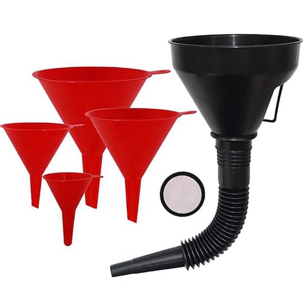 Flexible Plastic Oil Funnels Set of 5 Large Fuel Funnel with Hose for Automotive Gas Transfer Cars Boat Canning