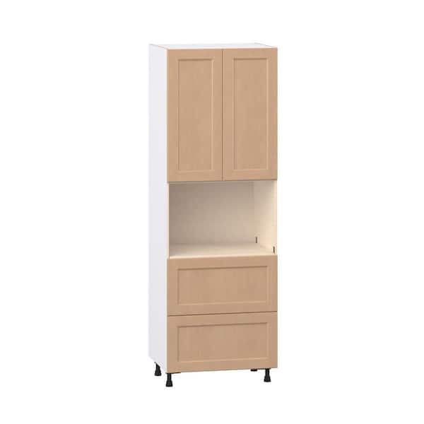 J COLLECTION Lakewood 30 in. W x 24.5 in. D x 89.5 in.H Assembled Shaker Microwave Pantry Kitchen Cabinet in Sugar Cookie w/ 2-Drawer