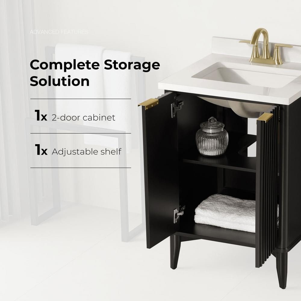 Gabi 24" Black Undermount Single Sink Bathroom Vanity with White Marble Top
