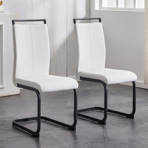 Modern White PU Leather High Back Upholstered Armless Dining Chair