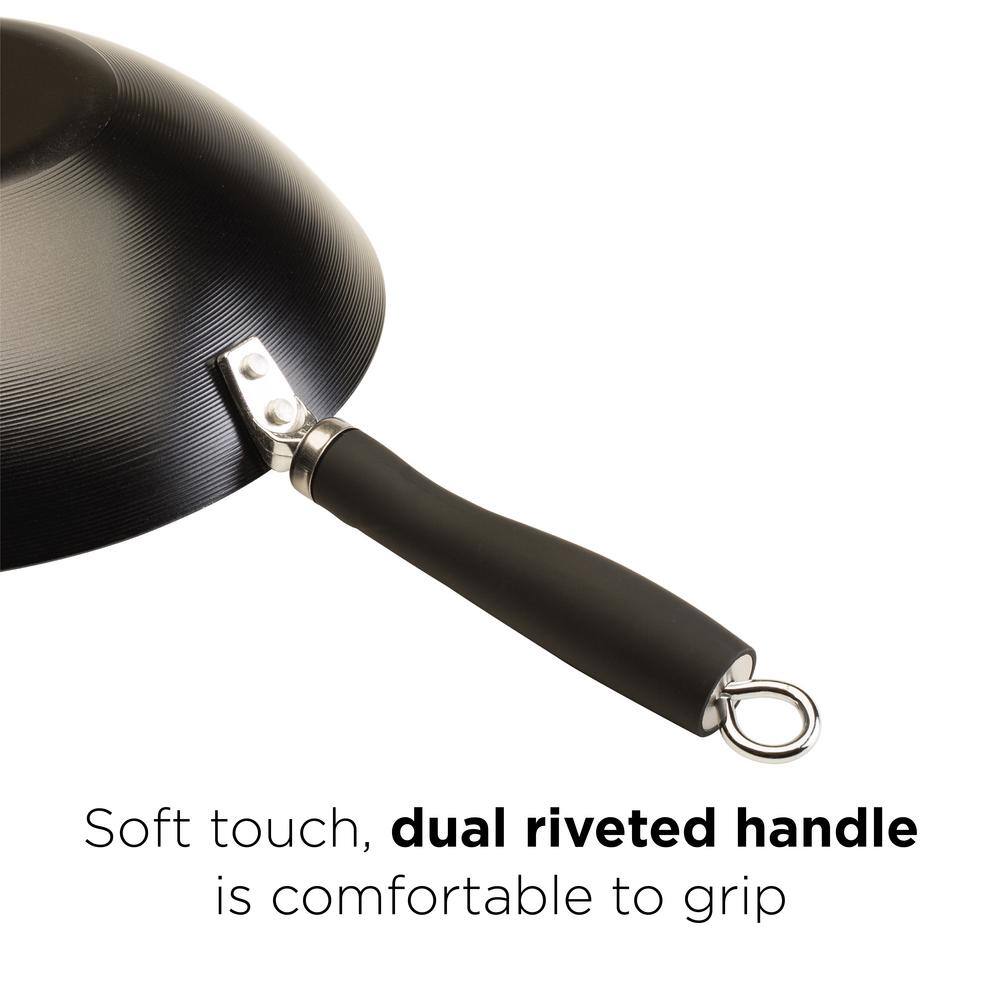 Black Non-Stick Carbon Steel Wok with Helper Handle, 14"