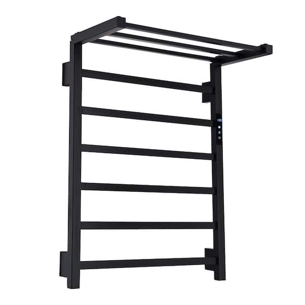 Cesicia 6-Bar Plug-In/Hardwired Wall Mounted Adjustable Electric Towel Warmer Rack in Matte Black Waterproof