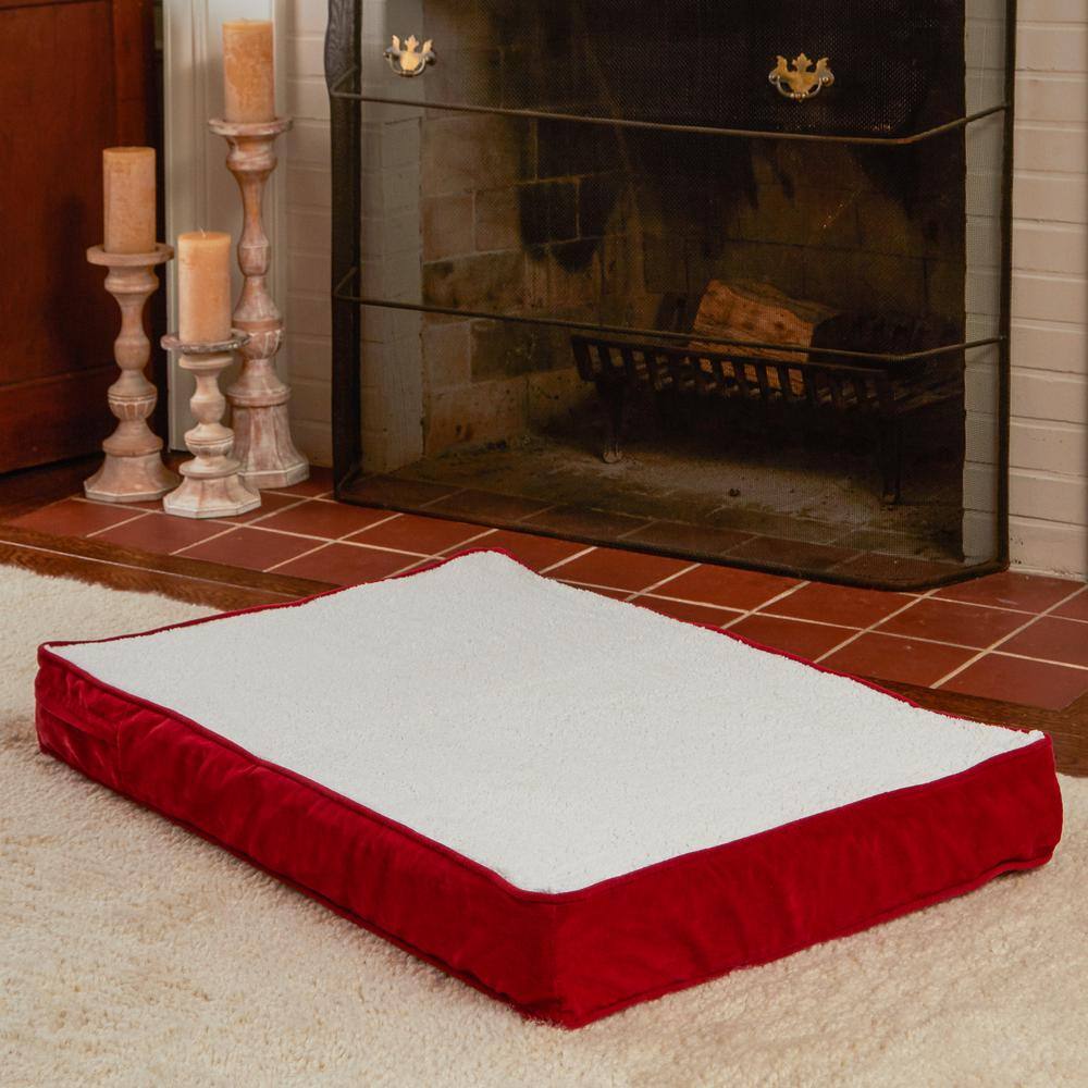 Small Crimson Orthopedic Dog Bed with Sherpa Panel