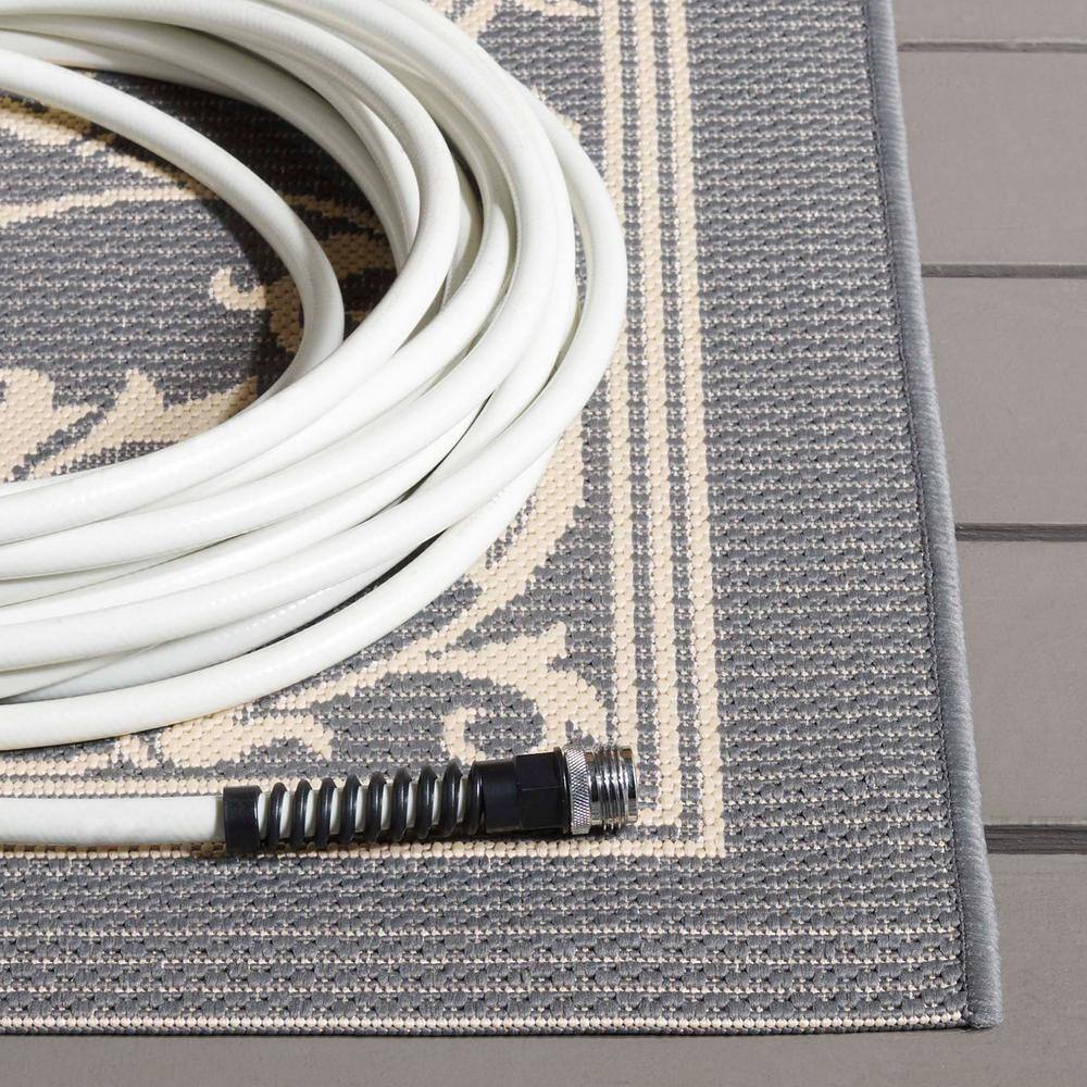 Grey and Natural Baroque Print Rectangular Synthetic Outdoor Rug