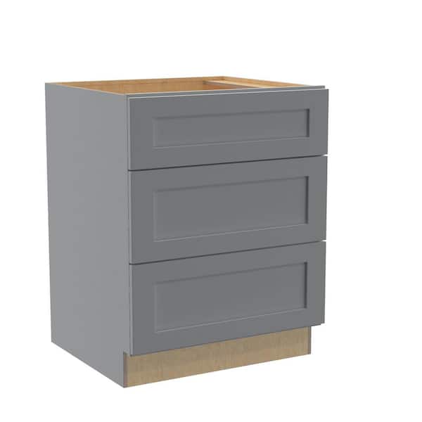 Home Decorators Collection Newport 27 in. W x 24 in. D x 34.5 in. H Assembled Plywood Drawer Base Kitchen Cabinet in Pearl Gray with Soft Close