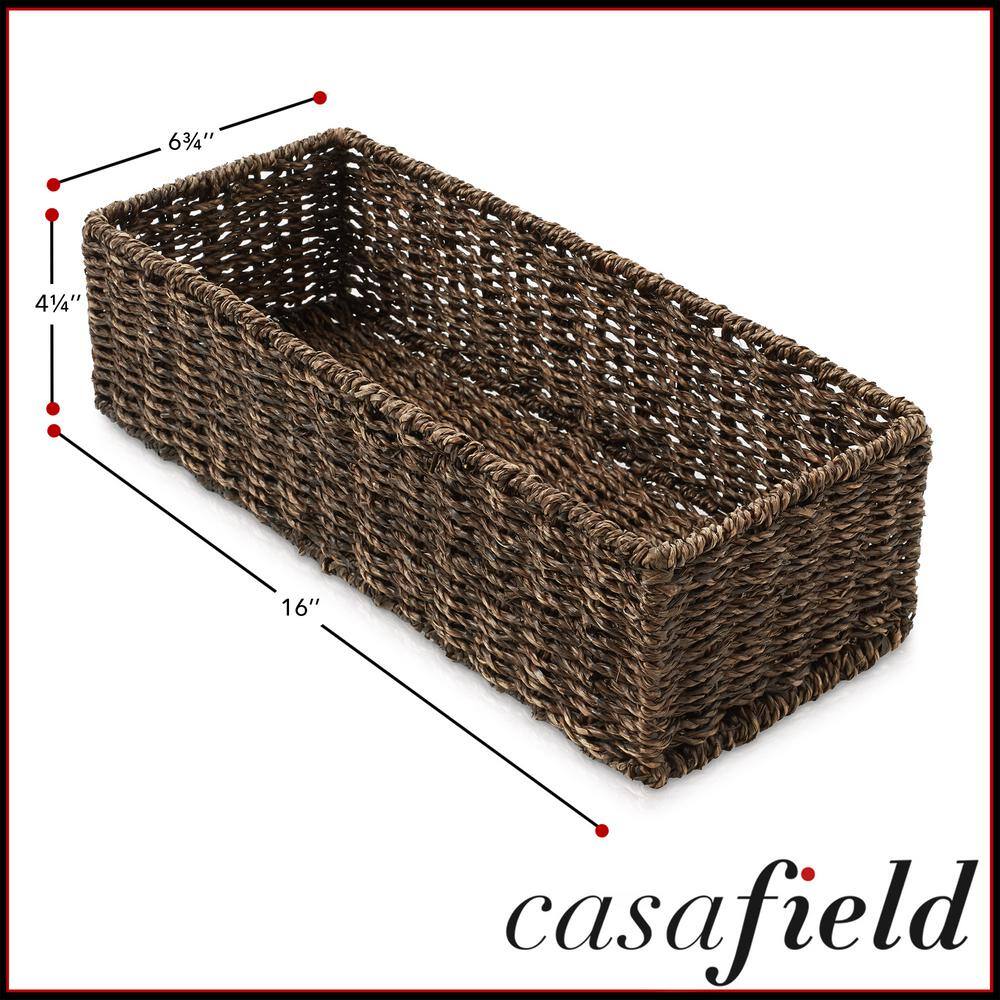 Espresso Seagrass Rectangular Storage Baskets, Set of 2