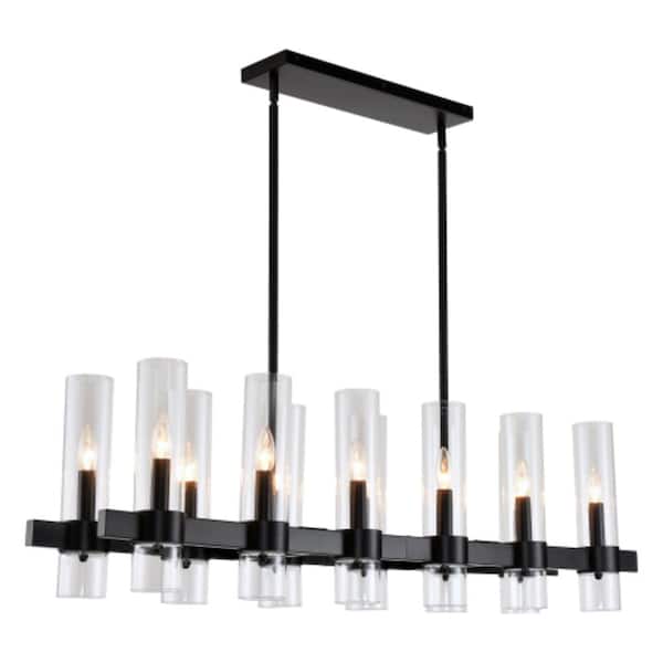 40W 12-Light Matte Black Linear Chandelier for Dining Room Kitchen Island