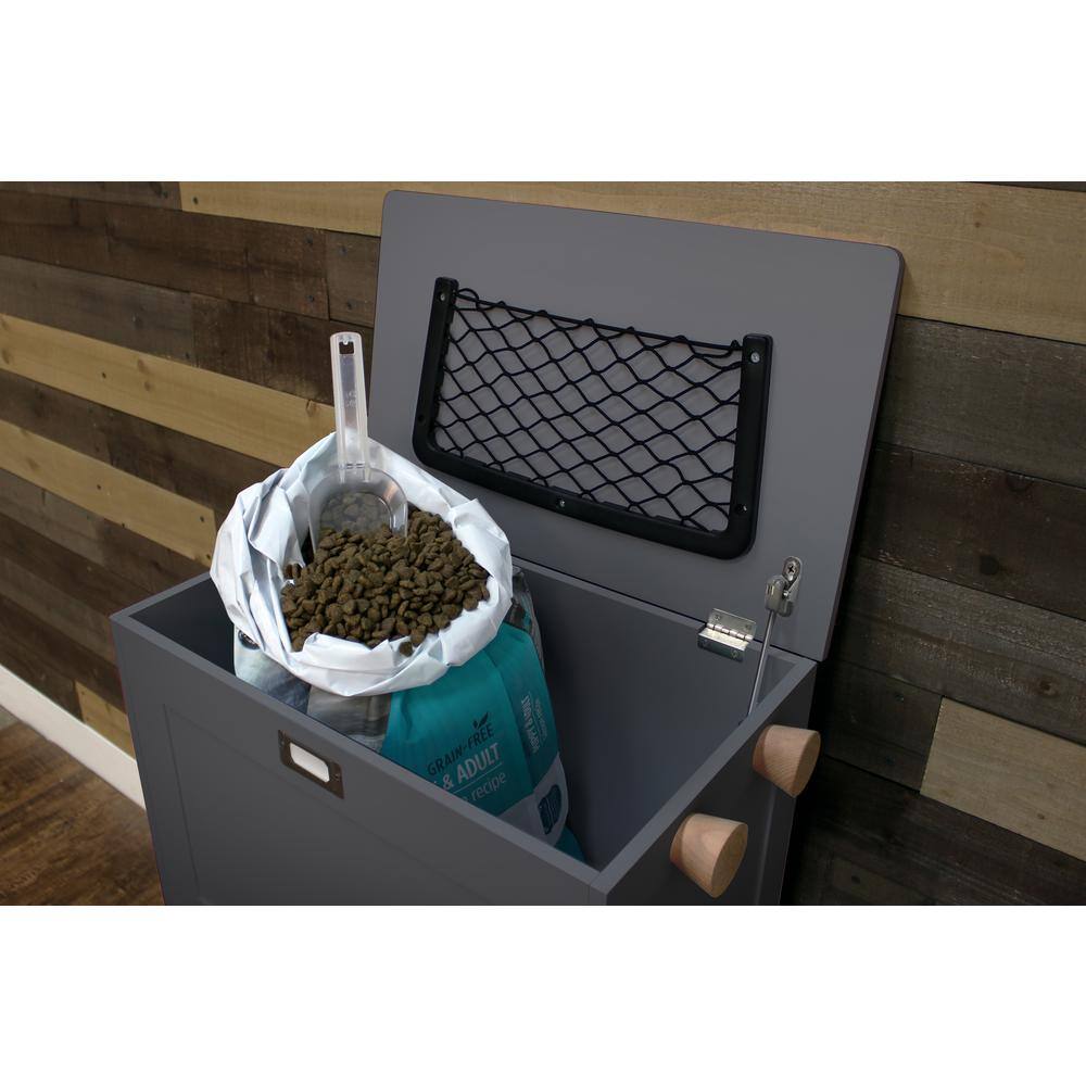 Gray Elevated Pet Feeding Station with Storage and Hooks