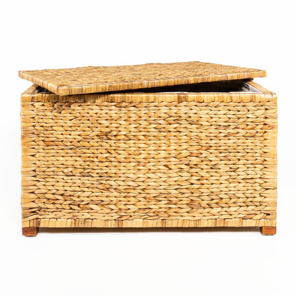 Natural Handwoven Wicker Weave 30" Storage Trunk with Wooden Frame