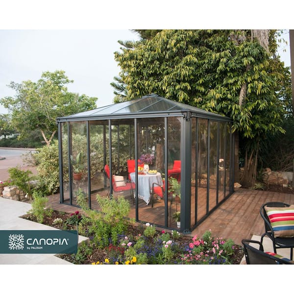 Ledro 12 ft. x 12 ft. Gray/Bronze Closed Gazebo / Hot Tub Enclosure and Solarium