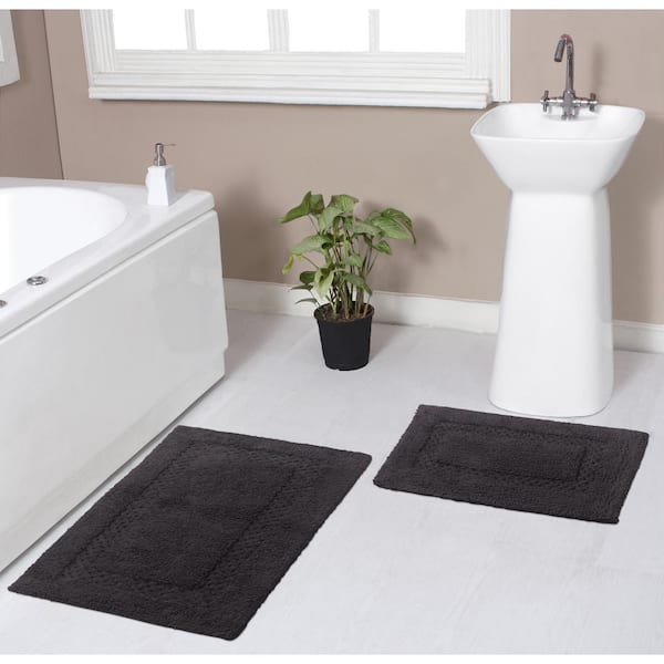 HOME WEAVERS INC Classy Bathmat Gray Cotton 2-Piece Bath Rug Set