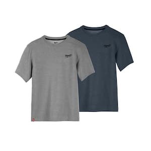 Men's Small Gray Short Sleeve Hybrid Work T Shirt with Small Blue Short Sleeve Hybrid T Shirt (2-Pack)