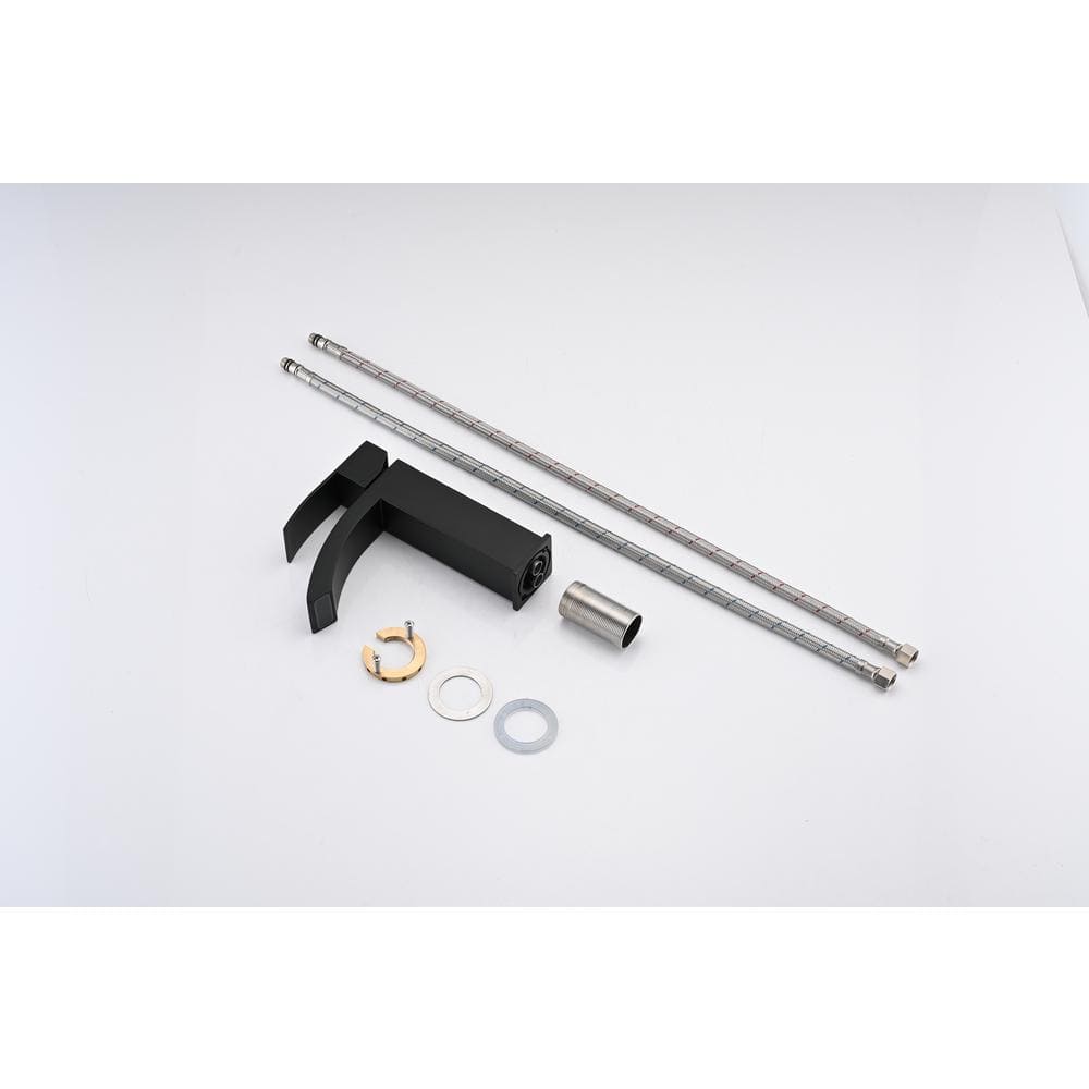 Matte Black Single Handle Waterfall Bathroom Faucet with Pop-Up Drain