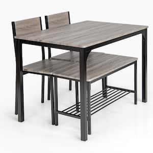 4-Pieces Gray Wood Top Dining Table Set Kitchen Table with Bench and Chairs Dining Room Set
