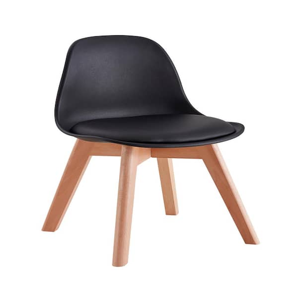 Tidoin 1-Box Black Plastic Seat Kids Chair with Wood Leg (Set of 2)