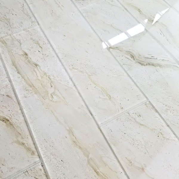 Nature Glossy Beige Large Format Subway 4 in. x 16 in. Glass Wall Tile (16 sq. ft./Case)
