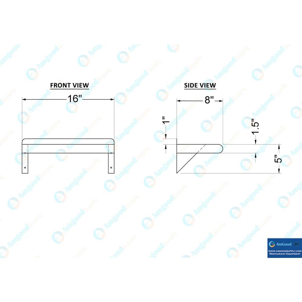 16'' Stainless Steel Wall Shelf with Brackets