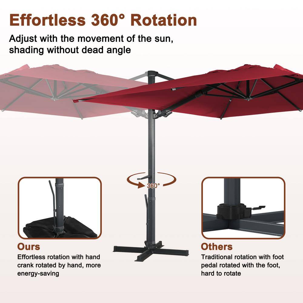 10 ft Red Square Aluminum Cantilever Patio Umbrella with Bluetooth LED Light