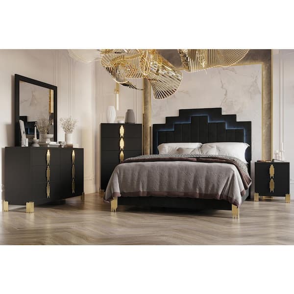 New Classic Furniture Empire 5-Piece Black Queen Wood Bedroom Set (Bed, Dresser, Mirror, Chest, Nightstand)