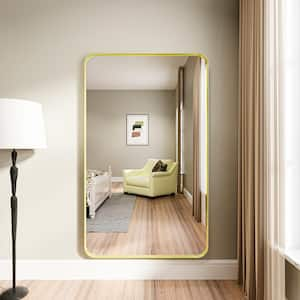 36 in. W x 60 in. H Rectangular Modern Gold Aluminum Framed Rounded Full Length Mirror