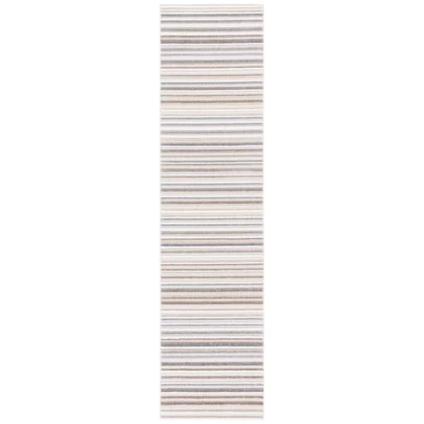 SAFAVIEH Cabana Ivory/Gray 2 ft. x 9 ft. Striped Indoor/Outdoor Patio  Runner Rug