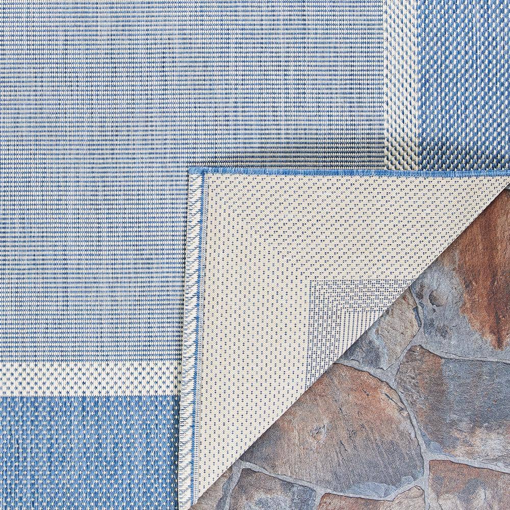 Couristan Recife Stria Texture Square Indoor/Outdoor Rug, Champagne-Blue, 7'6"