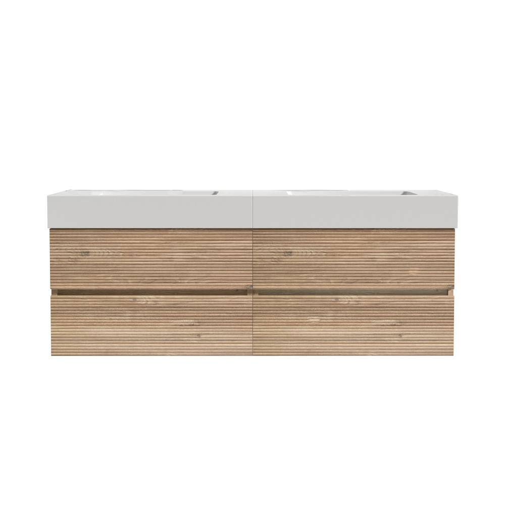 60 in. W Double Sink Wall-Mounted Bath Vanity in Rough Oak with Glossy White Engineered Quartz Composite Top Unassembled price history on PriceWatchPro