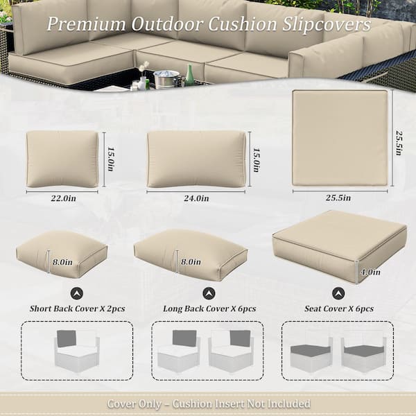 14-Piece Patio Cushion Covers Replacement with Zipper for Sectional Sofa Set, Slipcovers for Outdoor Cushions Cream