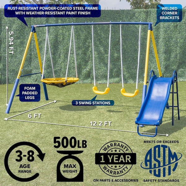 SPORTSPOWER Super Saucer Metal Swing Playset with Swings, Saucer