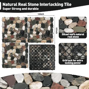 1 ft. x 1 ft. Natural Real Stone Interlocking Indoor Outdoor Floor Deck Tiles in Polished Sliced Mixed Color(4 Per Case)