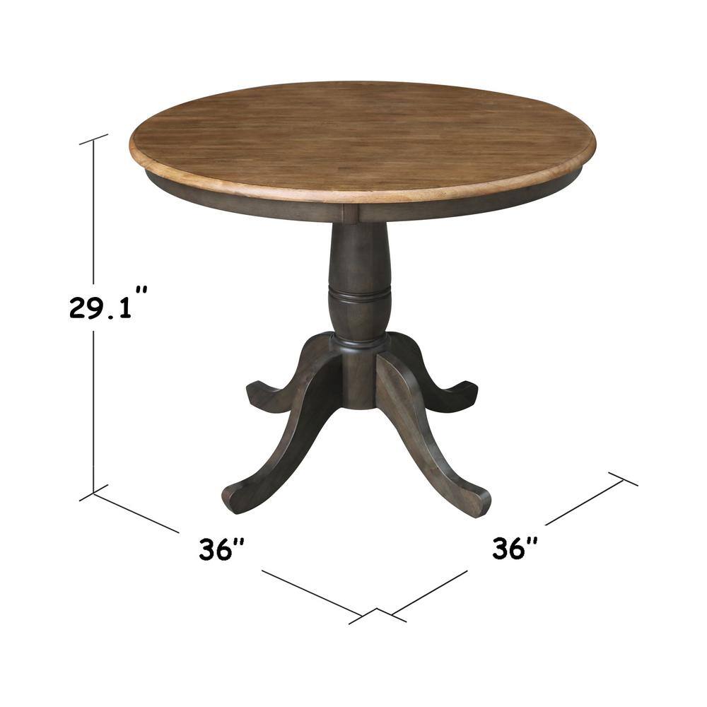 36" Round Hickory and Washed Coal Solid Wood Pedestal Dining Table